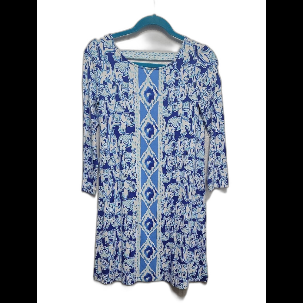 Lilly Pulitzer Blue Boho Elephant Print Long-Sleeve Women's Tunic Dress